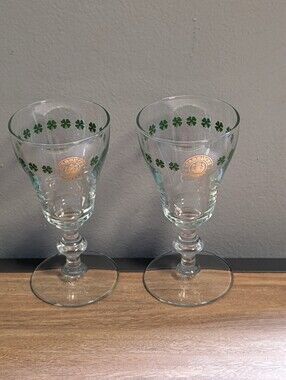 Vintage Starbucks Irish Coffee Shamrock Glasses - Set of 2 MCM Rare Double Tail